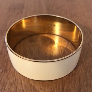 J Crew Cream & Gold-tone Enamel Bangle Bracelet Signed